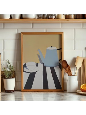 Ninastore Minimalist Kahve Fincanı ve Su Isıtıcısı Temalı Mutfak Sanatı Baskısı (Dijital Indirme)