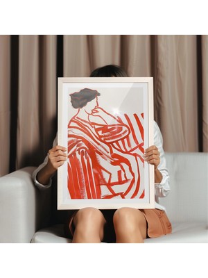 Ninastore Kırmızı Soyut Kadın Baskısı: Minimalist Çizgi Sanatı (Dijital Indirme)