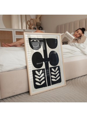 Ninastore Iskandinav Botanik Baskısı: Soyut Bej ve Siyah Çiçek Sanatı (Dijital Indirme)