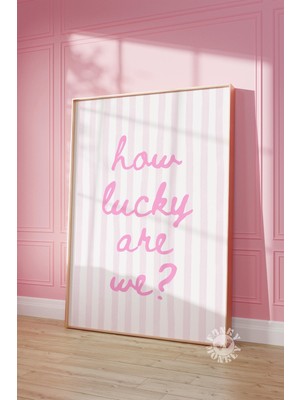 Ninastore How Lucky Art We Print/ Pembe Şık Çizgili Duvar Sanatı/ Sahil Estetiği/ Apartman Dekorasyonu/ Yazdır