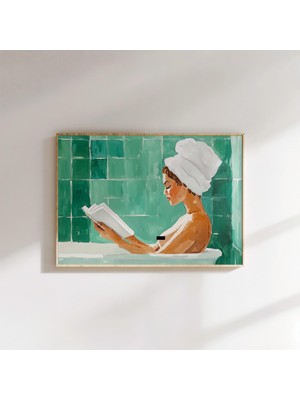 Ninastore Yeşil Banyo Sanat Baskısı: Küvette Kitap Okuyan Kadın (Dijital Indirme)