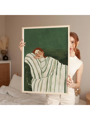 Ninastore Zümrüt Yeşili Soyut Kadın Baskısı: Minimalist Çizgili Sanat (Dijital Indirme)