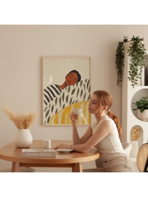 Ninastore Minimalist Uyuyan Kadın Sanat Baskısı: Boho Yaprak Deseni (Dijital Indirme)