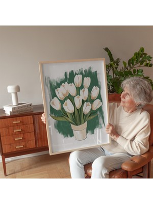 Ninastore Beyaz Lale Buketi Baskısı: Minimalist Çiçekli Duvar Sanatı (Dijital Indirme)
