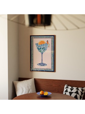 Ninastore Vintage Kokteyl Posteri: Martini Bardağı Sanatı/ Retro Bar Duvar Dekoru/ Yaz Içecekleri Baskısı