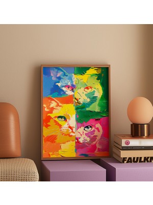 Ninastore Warhol Tarzı Kedi Posteri: Neon Pop Art Baskı (Dijital Indirme)