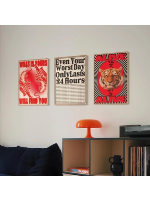 Ninastore Kaplan Poster Seti (3 Parça) / Kitsch Kırmızı Duvar Sanatı (Dijital Indirme)