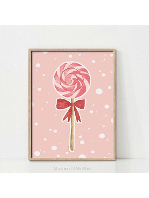Ninastore Kız Çocuk Odası Dekorasyonu Için Tatlı Pastel Lolipop Baskısı / Neşeli Şeker Duvar Sanatı / Pembe Ço