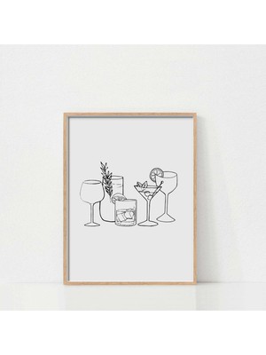 Ninastore Bar Arabası Sanatı / Minimalist Bar Sanatı Baskısı / Siyah Beyaz Sanat / Bar Sanatı Baskıları / Vint