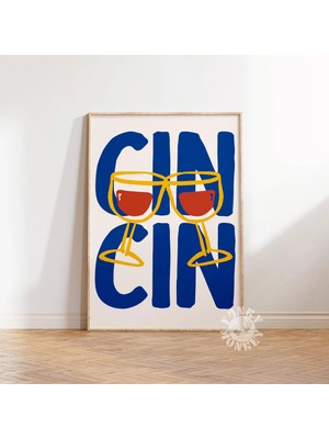Ninastore Cin Cin Baskısı/ Retro Şarap Dijital Baskısı/ Bar Arabası Sanatı/ Trend Kokteyl Posteri/ Maksimalist