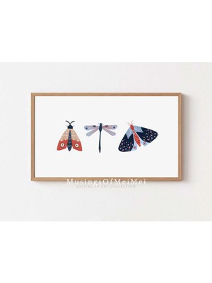 Ninastore Vatansever Böcek Temalı Samsung Tv Çerçevesi Sanatı, Modern Ev Dekorasyonu Için / Kırmızı Beyaz Mavi