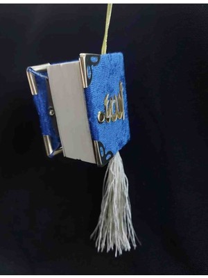 Sarıyer Silver Allah Yazılı Mavi Renkli Kadife Mini Kur'an-I Kerim Sallantılı Püsküllü Araç Dikiz Aynası Süsü