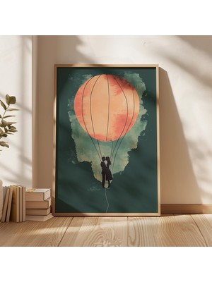 Ninastore Sıcak Hava Balonu Çifti Baskısı: Gün Batımı Aşk Illüstrasyonu (Dijital Indirme)