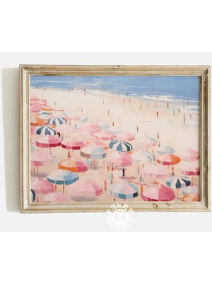 Ninastore Vintage Plaj Baskısı/ Soyut Kıyı Sanatı/ Kız Çocuk Odası Dekorasyonu/ Pembe Yaz Duvar Sanatı/ Plaj D