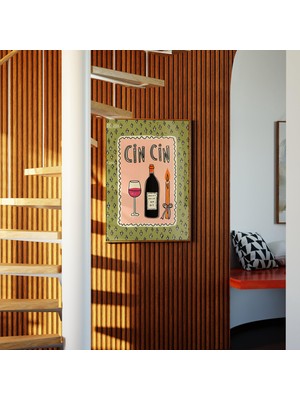 Ninastore Cin Cin Şarap Baskısı: Retro Mutfak Halk Sanatı Posteri