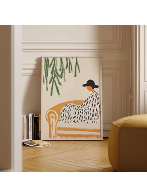 Ninastore Soyut Kadın Sanat Baskısı: Minimalist Siyah Şapka/ Rahat Kanepe (Dijital Indirme)