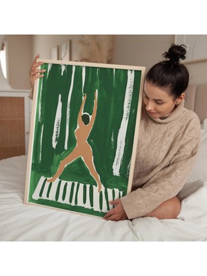 Ninastore Soyut Yoga Sanat Baskısı: Yeşil Minimalist Dekor (Dijital Baskı)