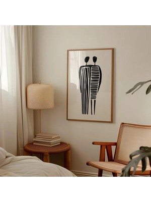 Ninastore Soyut Çift Sanat Baskısı: Siyah Beyaz Minimalist Illüstrasyon (Dijital Indirme)