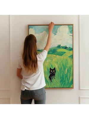 Ninastore Kara Kedi Buğday Tarlası Sanat Baskısı: Hayalperest Manzara (Dijital Indirme)