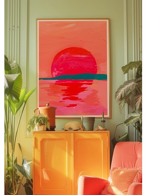 Ninastore Kırmızı Gün Batımı Posteri: Psychedelic Y2K Duvar Sanatı (Dijital Indirme)