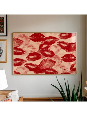 Ninastore Kırmızı Öpücükler Trend Sanat Baskısı: Dopamin Temalı Yatak Odası Dekorasyonu (Dijital Indirme)