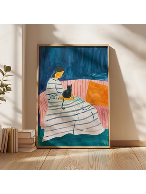Ninastore Siyah Kedili Kadın Sanat Baskısı: Canlı Oturma Odası Dekorasyonu (Dijital Indirme)
