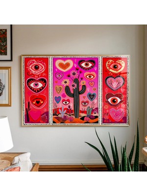 Ninastore Sürreal Kaktüs Gözü Kalp Sanat Baskısı: Modern Maksimalist Boho Dekorasyon (Dijital Indirme)