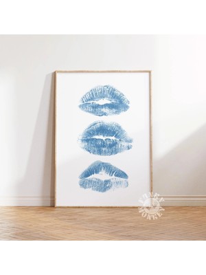 Ninastore Modaya Uygun Duvar Sanatı / Retro Mavi Öpücük Dudak Baskısı / Ruj Posteri / Dijital Baskı / Şık Dair