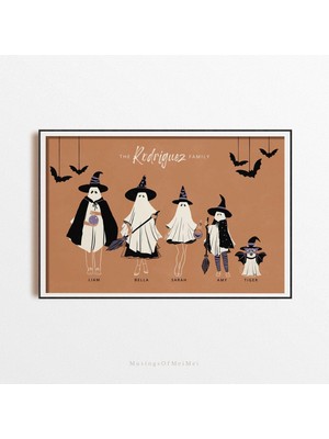 Ninastore Cadılar Bayramı Aile Portresi / Kişiselleştirilmiş Cadılar Bayramı Tabelası / Cadı Ailesi Özel Baskı