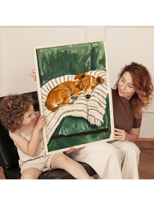 Ninastore Uyuyan Köpek Suluboya Resim Baskısı: Rahat Ev Dekorasyonu (Dijital Indirme)