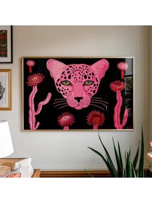 Ninastore Pembe Leopar Sürrealist Sanat Baskısı: Eklektik Kaktüs Dekorasyonu (Dijital Indirme)