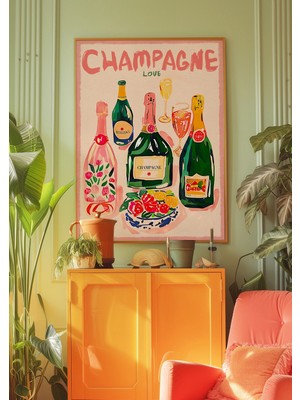 Ninastore Şampanya Posteri: Retro Bar Arabası Baskısı/ Eklektik Mutfak Dekorasyonu (Dijital Indirme)