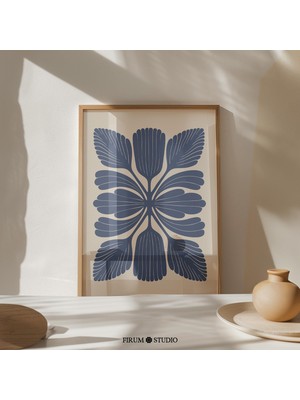 Ninastore Indigo Mavisi Halk Botanik Baskılı Duvar Sanatı – Iskandinav Modern Çiçek Tasarımı/ Boho Daire Dekor