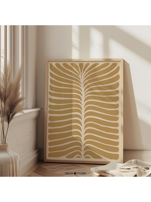 Ninastore Modern Botanik Sanat Baskısı - Hardal Sarısı ve Soluk Açık Kahverengi Soyut Bitki Sanatı | Şık Daire