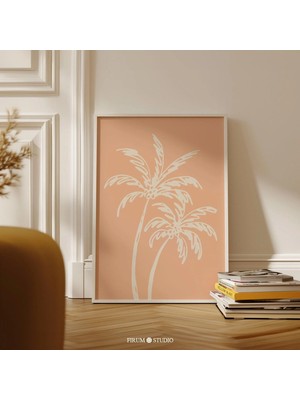 Ninastore Şeftali Palmiyesi Baskılı Duvar Sanatı – Minimalist Sahil Yaz Tasarımı/ Modern Plaj Evi Dekorasyonu