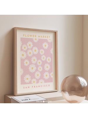 Ninastore San Francisco Çiçek Pazarı Baskısı - Pembe Papatya Duvar Sanatı/ Danimarka Pastel Dekorasyonu | 1357