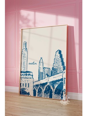 Ninastore Austin Seyahat Posteri/ Teksas Retro Lacivert Şehir Baskısı/ Trend Duvar Sanatı/ Dijital Baskılar/ Ö