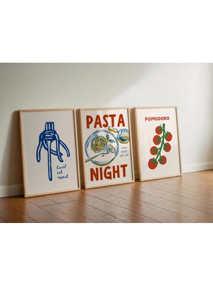 Ninastore 3'lü Makarna Baskı Seti / Mutfak Duvar Sanatı / Yemek Temalı Dijital Baskılar / Makarna Gecesi Poste