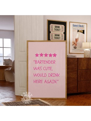 Ninastore Barmen Çok Şirin Baskı/ Pembe Bar Arabası Sanat Baskısı/ Trend Duvar Sanatı/ Mutfak Baskılı Sanat Es