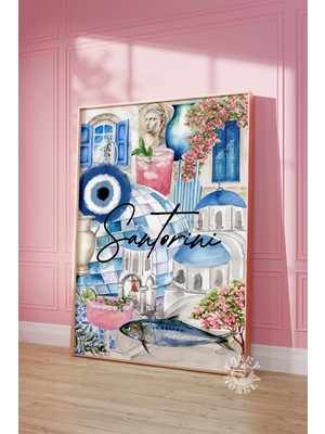 Ninastore Santorini Yunanistan Seyahat Posteri/ Trendi Kolaj Baskı/ Kız Çocuk Duvar Sanatı/ Öğrenci Yurdu Deko