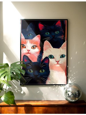 Ninastore Renkli Kedi Sanat Baskısı: Şık ve Abartılı Duvar Dekoru