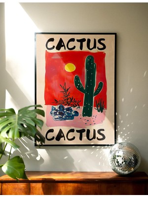 Ninastore Kaktüs Sanat Baskısı: Kitsch Psychedelic Turuncu Duvar Dekoru