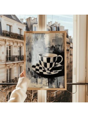 Ninastore Kareli Kupa Soyut Sanat Baskısı: Modern Mutfak Dekorasyonu (Dijital Indirme)