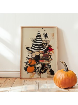 Ninastore Vintage Cadılar Bayramı Baskısı: Cadı Şapkası/ Kara Kedi/ Ürkütücü Dekor (Dijital Indirme)