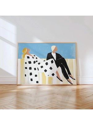 Ninastore Minimalist Çift Sanat Baskısı: Siyah Beyaz Geometrik Illüstrasyon (Dijital Indirme)