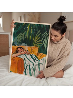 Ninastore Soyut Zümrüt Yeşili Duvar Sanatı: Sigara Içen Kadın Baskısı (Dijital Indirme)