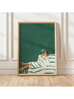 Ninastore Soyut Sigara Içen Kadın Baskısı: Zümrüt Yeşili Dijital Sanat (Anında Indirme)