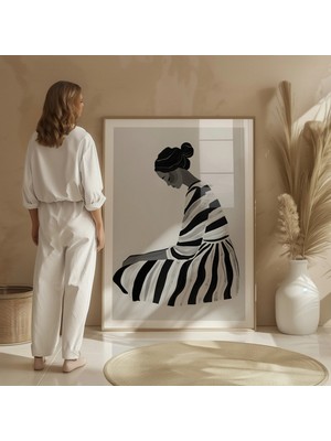 Ninastore Soyut Kadın Sanat Baskısı: Düşünceli Siyah Beyaz Dekor (Dijital Indirme)