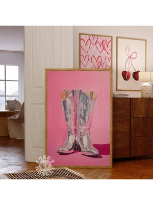 Ninastore Disko Kovboy Çizmeleri Baskısı/ Gümüş Kovboy Çizmeleri Batı Tarzı Tablo/ Maksimalist Dekorasyon/ Ret