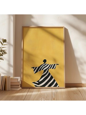 Ninastore Minimalist Kadın Sanat Baskısı: Sarı/siyah Beyaz Çizgiler (Dijital Indirme)